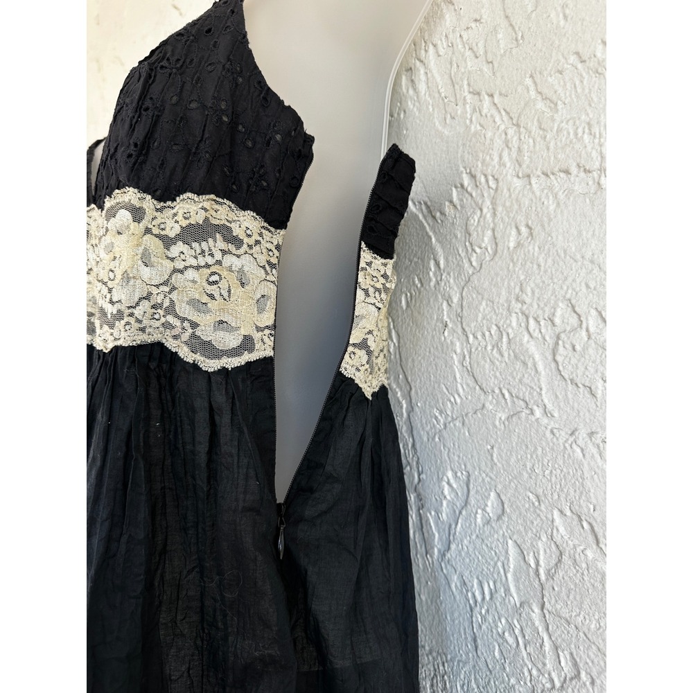 Y2K Black Eyelet Lace Babydoll Camisole Top Size 2 Boho‎ Coquette Lingerie Goth - Picture 4 of 10
